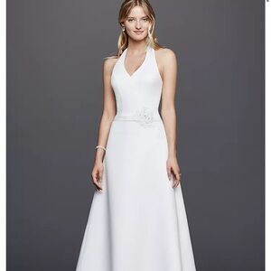White Sleeveless Halter A-Line Wedding Gown